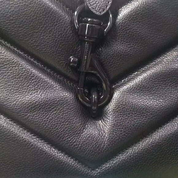 Rebecca Minkoff Edie Maxi Top Zip Shoulder Bag In Black Chevron Pattern Leather - Picture 2 of 11